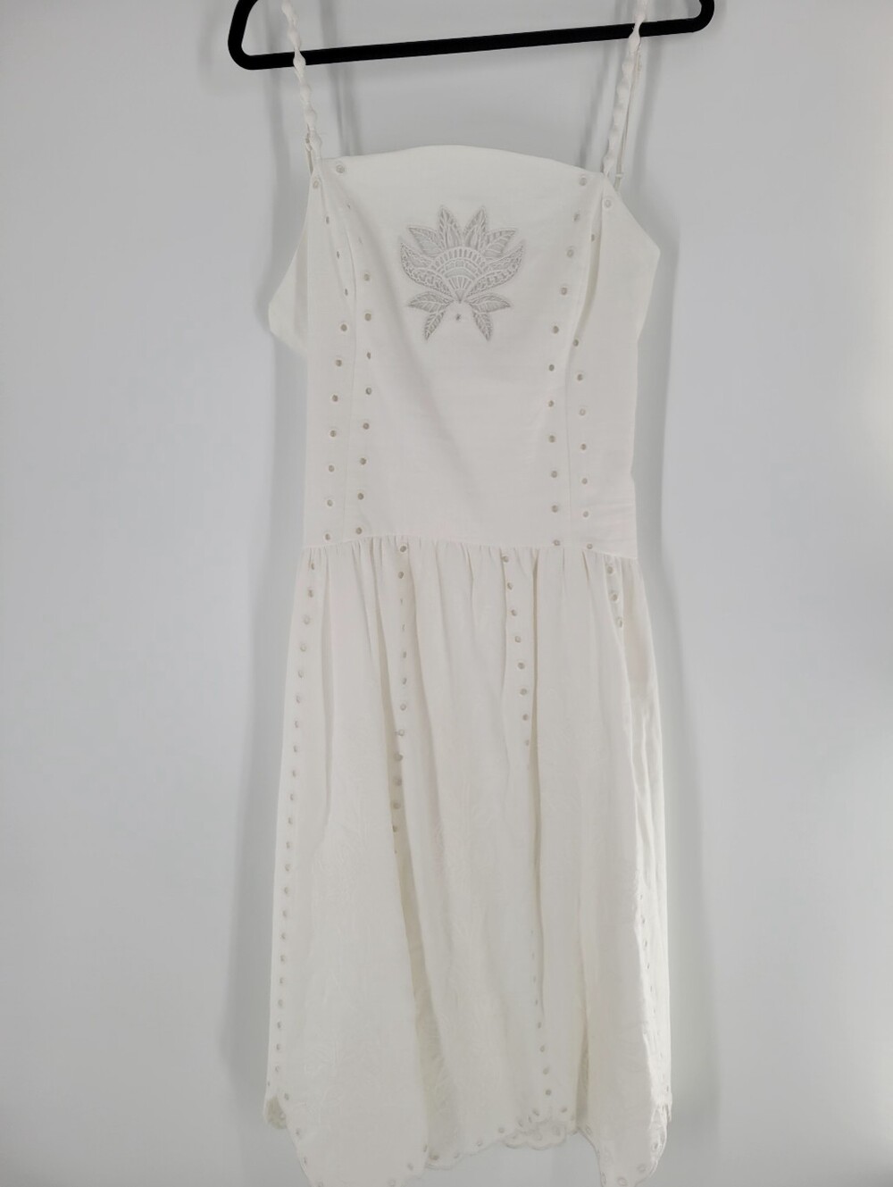 House of Harlow 1960 White Linen Blend Embroidered Midi Dress Size L New
